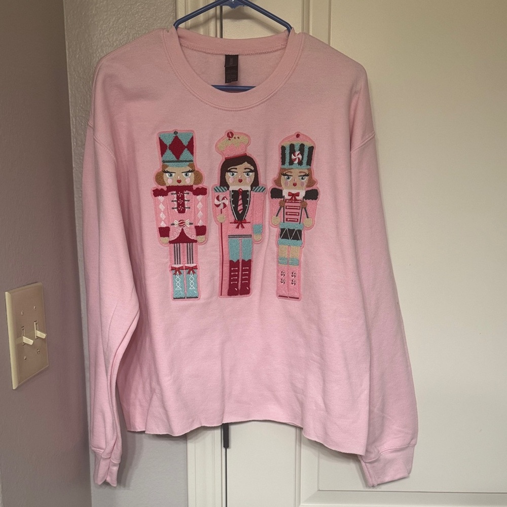 Gildan Pink Sweater with Nutcracker Design